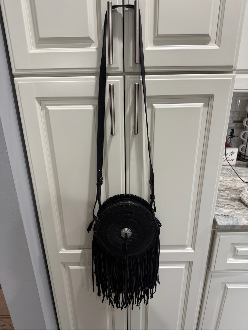 Steve Madden Black Round Fringe Crossbody Bag